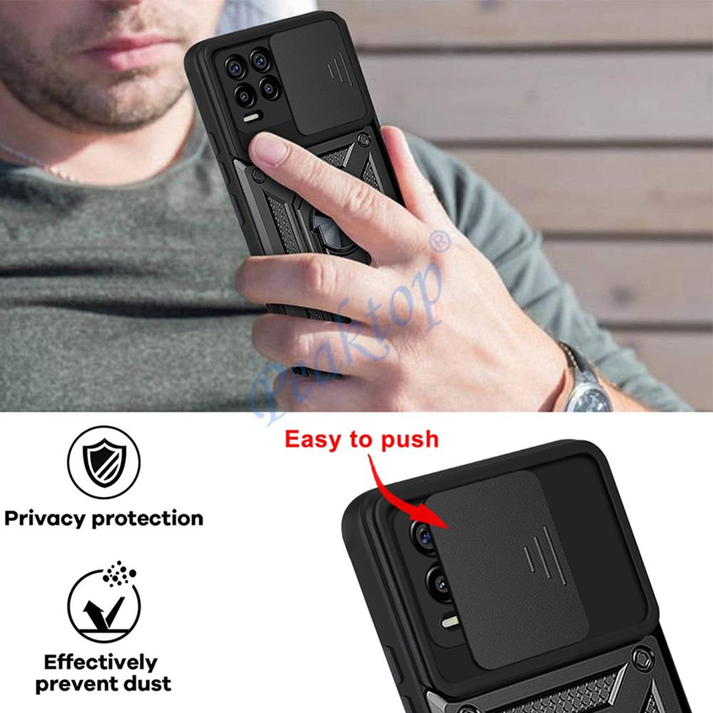 Чехол Armor Anti-FallPush Window Phone Case для Realme 8 Pro 5G C21 C20 C20A C15 C12 C25 C11 2021 A15S A53S Holder Противоударный чехол