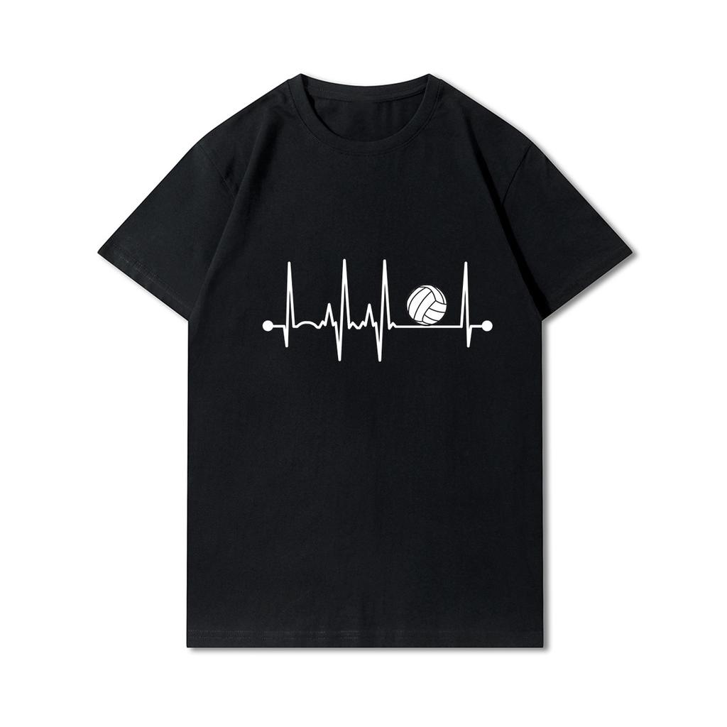 Plus Size Printed Men T Shirts O-Neck Volleyball Heartbeat Volleyball Player Short-Sleeves Tops