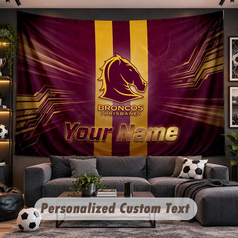 Wall Hanging Tapestry Custom NameBrisbane Broncos Pattern Personalized Printed Fabric Wall Decor