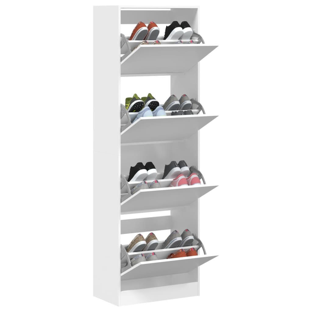 Shoe Cabinet with 4 Doors White 60 x 34 x 187.5 cm