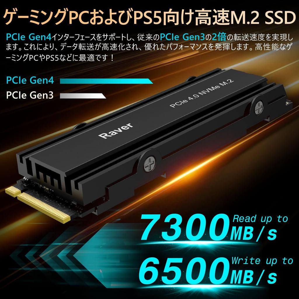 Raver SSD 4 ТБ PCIe Gen4x4 NVMe 2280 с радиатором 3D NAND TLC PS5 Эксплуатация подтверждена RE4 Продукт авторизованного дистрибьютора 5 лет гарантии встроенный M.2