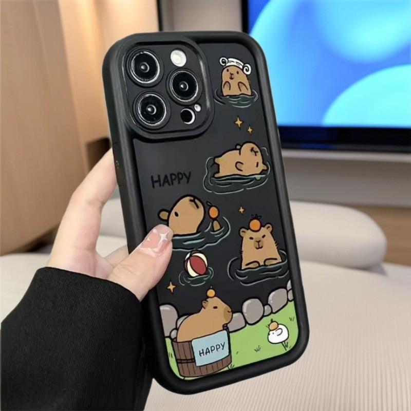 Милый чехол для iPhone 17 Promax с капибарой и яблоком - Стиль iPhone 16 Япония Корея Европа США
