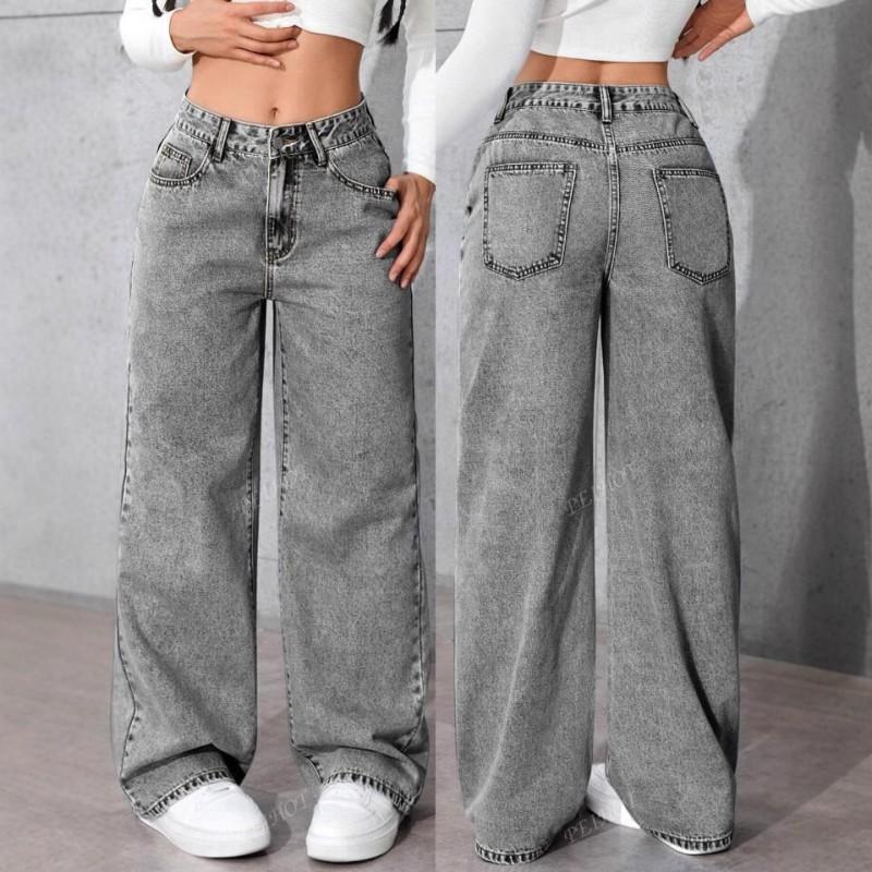 High Waist Wide Leg Denim Pants Women 2025 Bow Embroidery Streetwear Loose Fit Cotton Blend