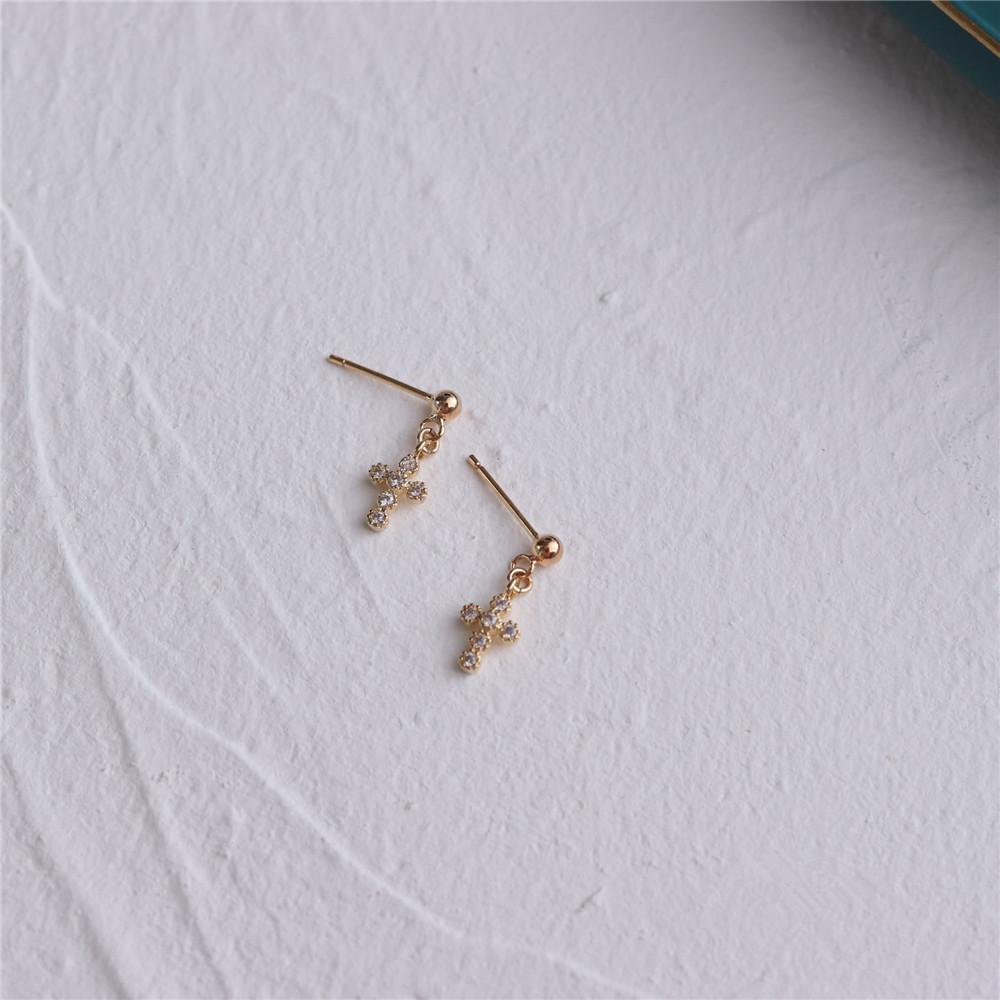 925 Sterling Silver Cross Earrings For Women 14k Gold Plating Zircon Exorcism Small Exquisite Wedding Jewelry Friendship Gift