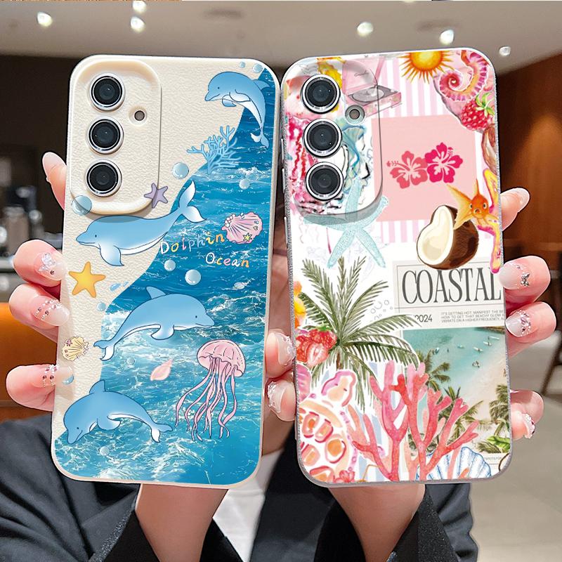 Чехол 'Звездное Море Дельфин Приключение' Для Samsung S26 S25 S24 Ultra S23 S22 S21 FE A15 A16 A17 A35 A36 A37 A54 A55 A56 A57 5G Кожаная Текстура Обложка