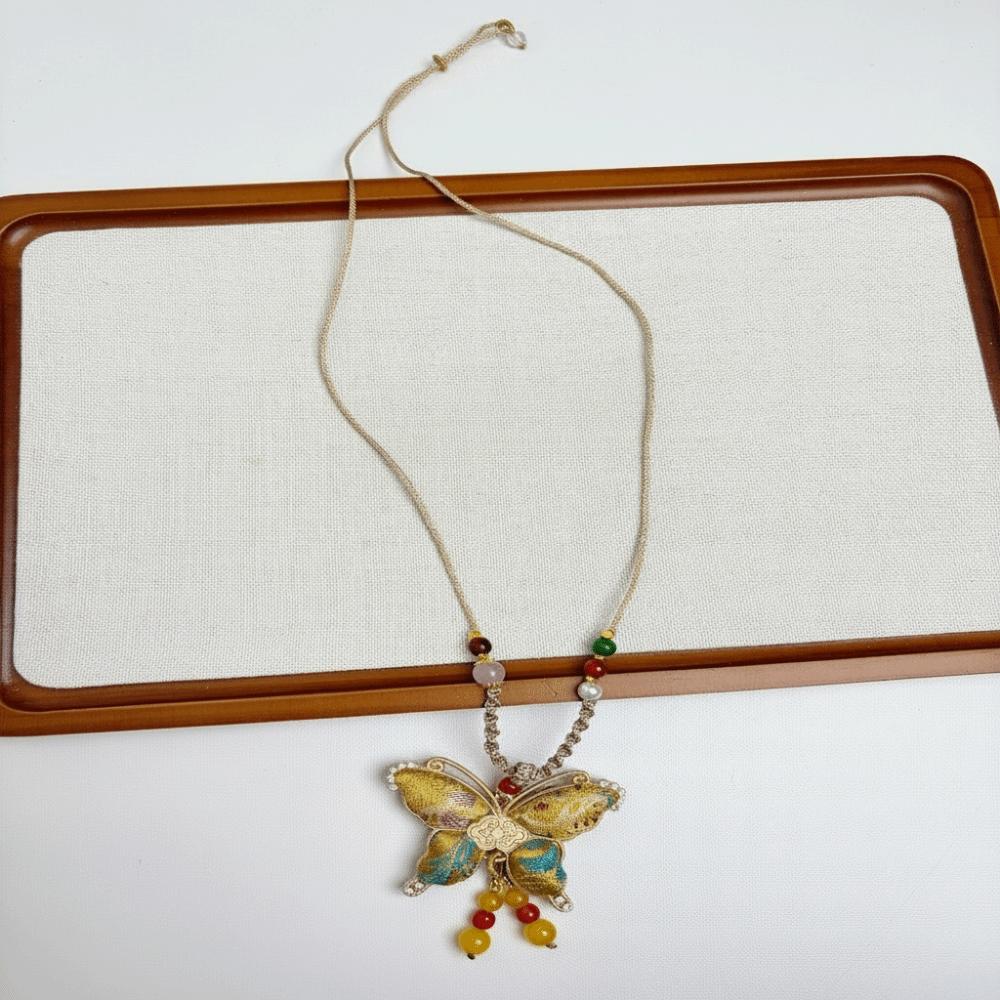 Traditional Tassels Necklace Butterfly Pendant Embroidered Pendant Necklace  Ethnic Fashion