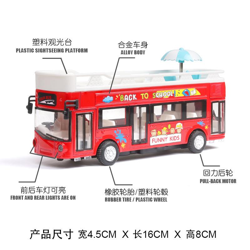 Bus Toy Model Cars Alloy Diecast Miniature Buses Sound Light Doors Opened Pull Back Vehicle Gifts