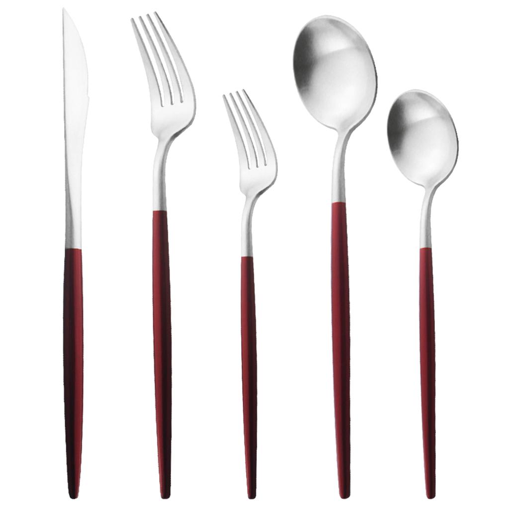 5 шт., матовая круглая ручка, серебро 18/10, набор столовых приборов из нержавеющей стали, нож, вилка, ложка, посуда, набор столовых приборов
