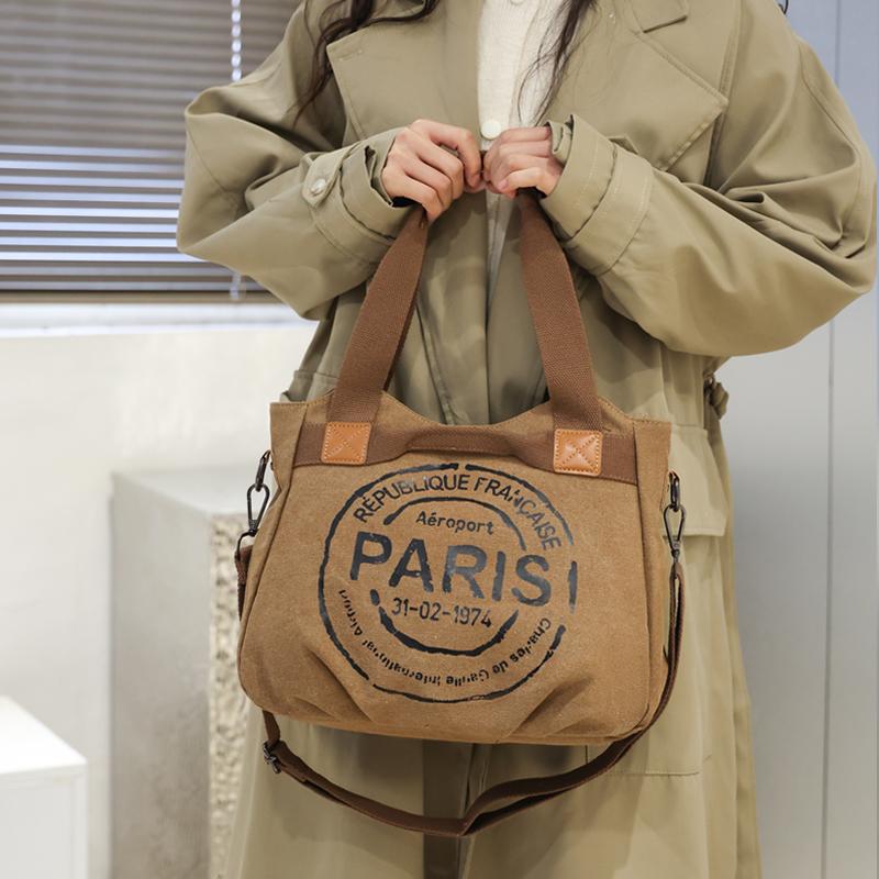 Женская винтажная минималистичная сумка-кроссбоди маленького размера для поездок на работу, в школу, для путешествий, с принтом Paris, сумка-тоут большой вместимости с молнией, на плечо