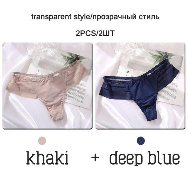 FINETOO 2Pcs/set Sexy Thongs Women Low Waist G-string Panties Fashion Hollow Out Seamless Underwear Perspective Underpants