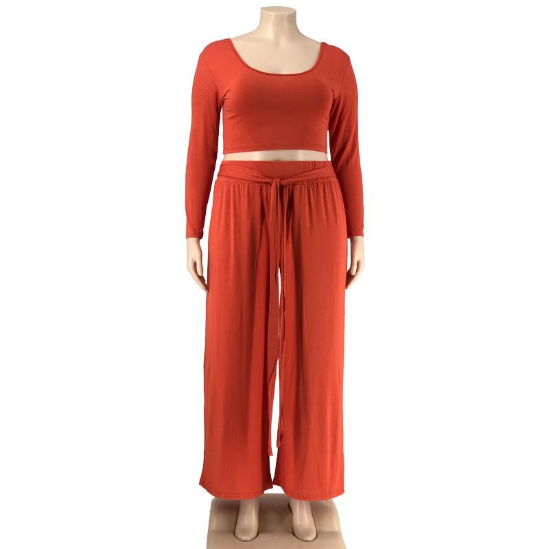 Весенне-осенний сезон, однотонный вязаный модный повседневный большой женский костюм из двух предметов