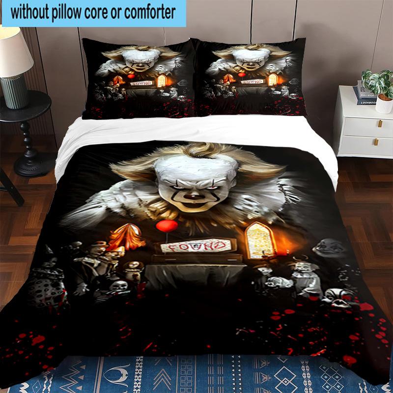 1PC Scary Clown Horror 3pcs Bedding,Including 1pc Duvet Cover And 2pcs Pillowcases Perfect for Christmas,Ideal for Bedroom, Dormitory
