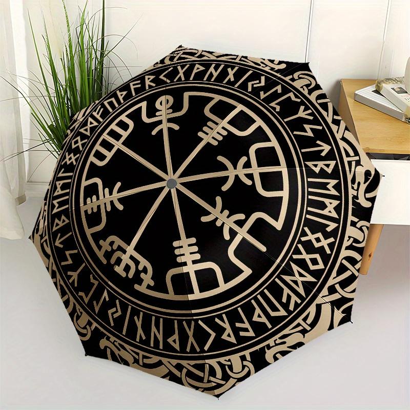 Viking Compass Vegvisir Norse Symbol Tapestry Wall Hanging Decor Umbrella, Cute Umbrella with Cute Design, Portable 3-Fold Compact Umbrella for Men &
