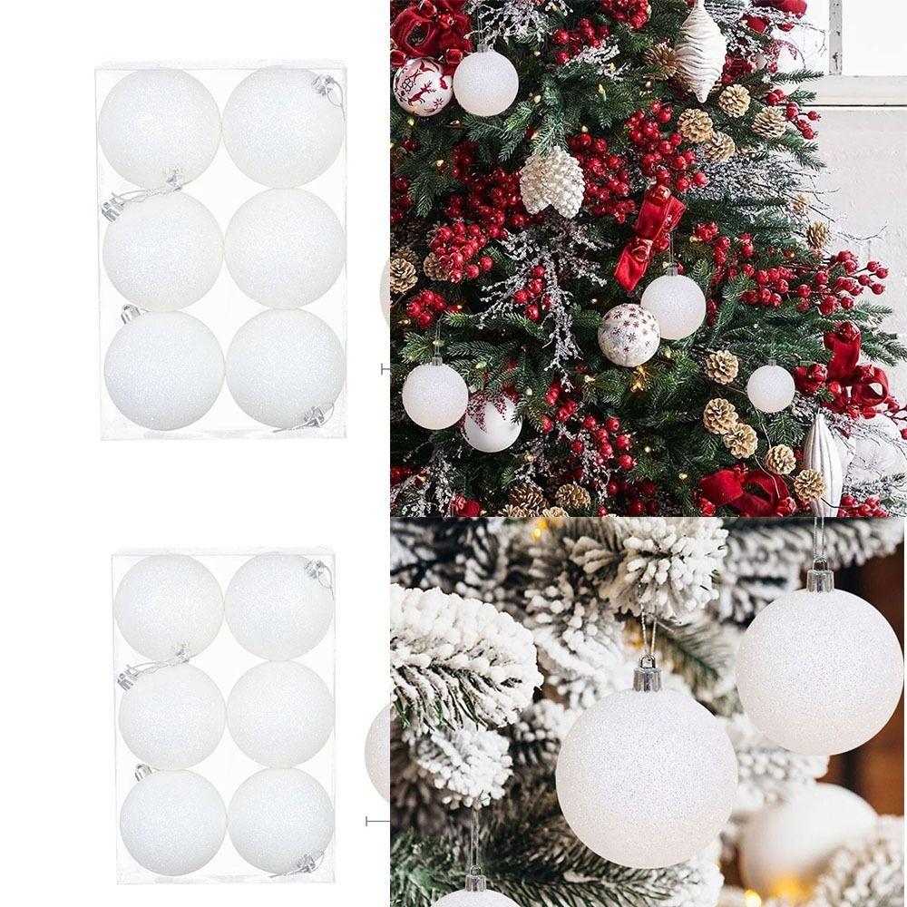6pcs Xmas Hanging Decoartion Christmas Balls Plastic White Christma Tree Hanging Ball New Year DIY Gifts Glitter Christmas Balls