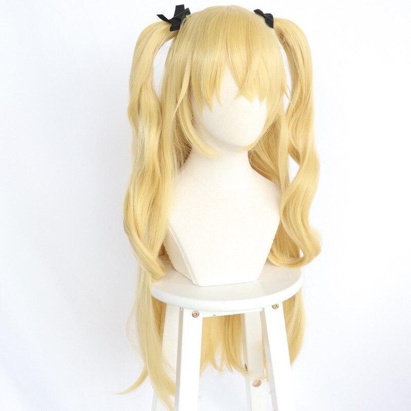 Аниме Genshin Impact Fischl, парик для косплея, блондинка, двойные вьющиеся хвостики, золотые прямые термостойкие парики из синтетических волос