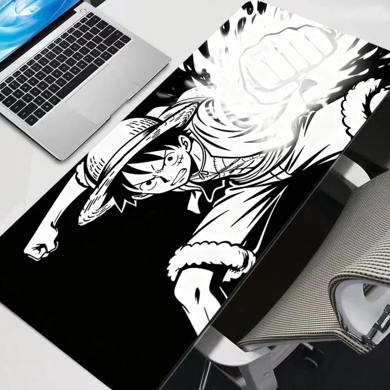 Black and White Mouse Pad One Piece Luffy Big Gamer Gaming Accessories Speed Keyboard Rubber Lock Edge Desk Mat Laptop Mousepad