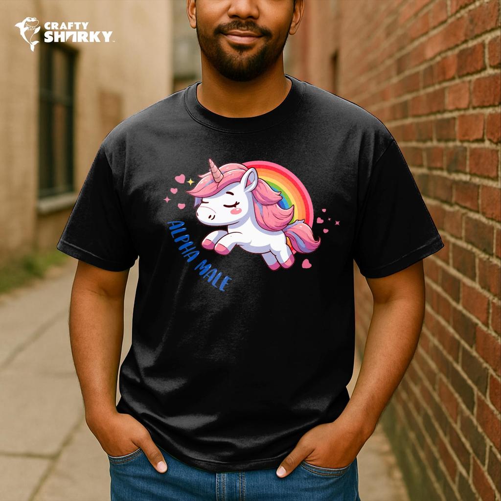 Alpha Male Unicorn T-Shirt, Funny Ironic Shirt for Men, Rainbow Unicorn Graphic Tee, Sarcastic Gift for Him