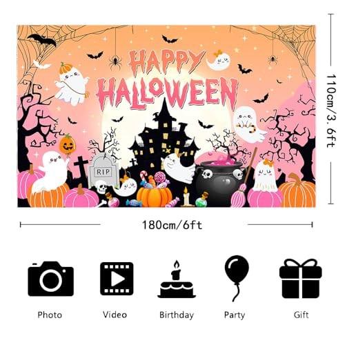 Backdrop Banner Pink Halloween Photography Background 6x3.6ft Happy Halloween