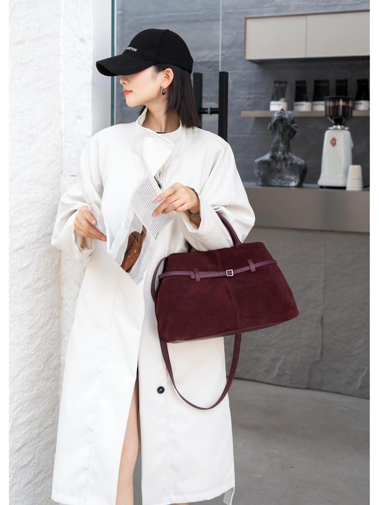 Премиальная замшевая женская сумка-тоут большой вместимости: Натуральная кожа, Ретро, Универсальная, Матовая, Ручная, Сумка через плечо и кроссбоди.