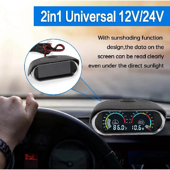 12V Автомобильный 2 в 1 ЖК-дисплей Вольтметр+Измеритель температуры воды с датчиком температуры 1/8 NPT Измеритель температуры воды для автомобиля, грузовика