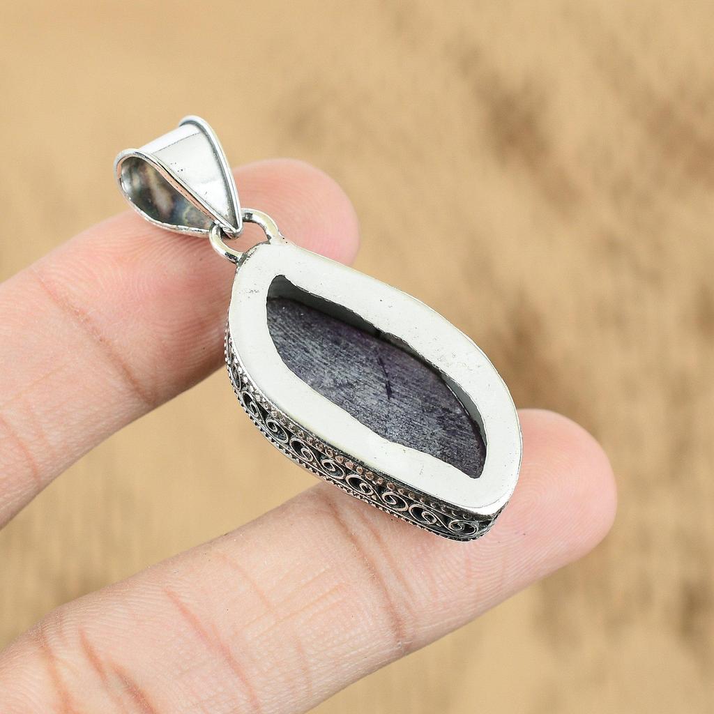 Свадебный подарок для нее Подвеска из серебра 925 пробы с натуральным камнем лепидолитом Винтаж