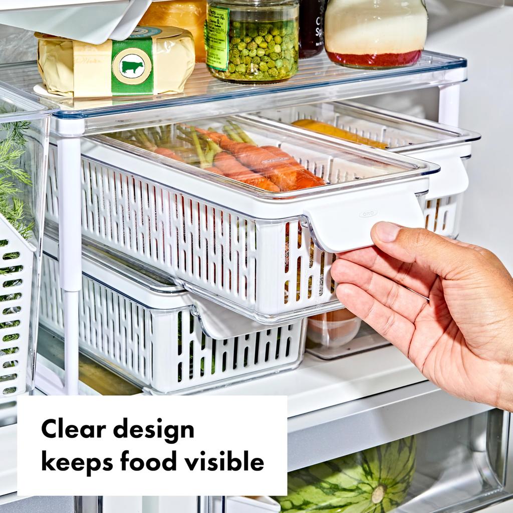 OXO Refrigerator Vegetable Compartment Storage Organization Vegetable Keeper Vegetables Freshness Comes with Draining Basket Dishwasher Safe Medium