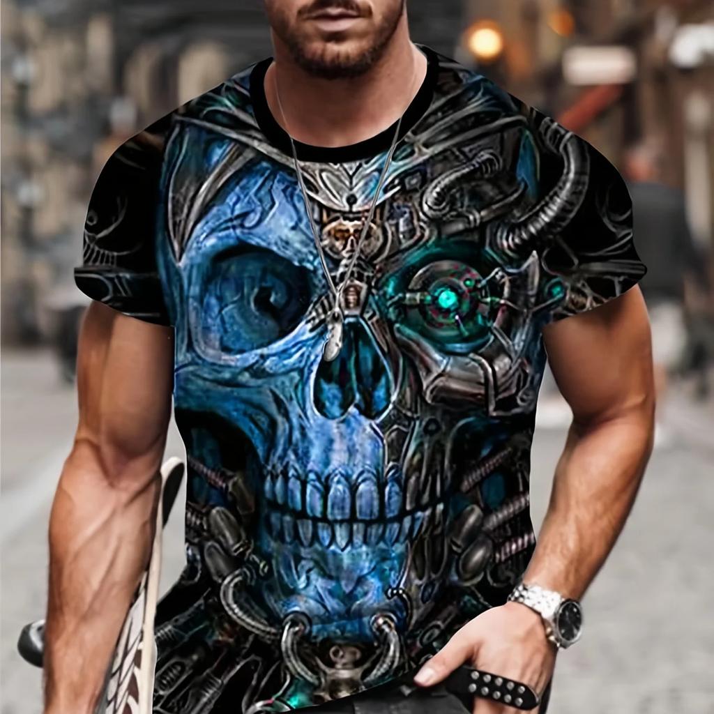 Винтажная Мужская футболка с 3d принтом ужасов и черепом, летняя классическая повседневная мужская футболка с круглым вырезом и коротким рукавом, модные свободные топы большого размера