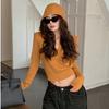 A High-end, Petite Off-the-shoulder Top for Women, A Hooded V-neck Knitted Sweater