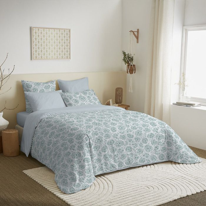 Complete Reversible Duvet Cover Pack for 160 X 200 Cm Bed Agathe Celadon
