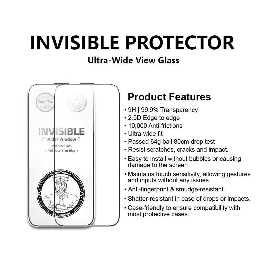 URR For iPhone 17 Pro HD Screen Protector Invisible Shield Ultra Slim Black Edge 9H Tempered Glass Film