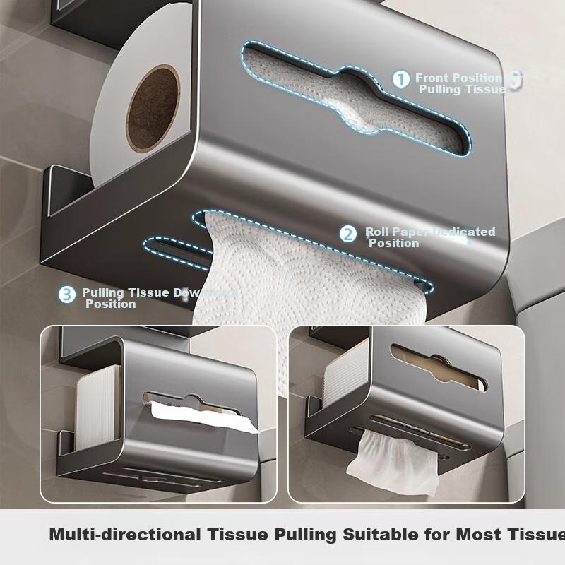MUYA Bathroom Toilet Paper Holder, Wall-Mounted Roll Paper Rack, Toilet Tissue Box, Washroom No-Drill Paper Towel Holder