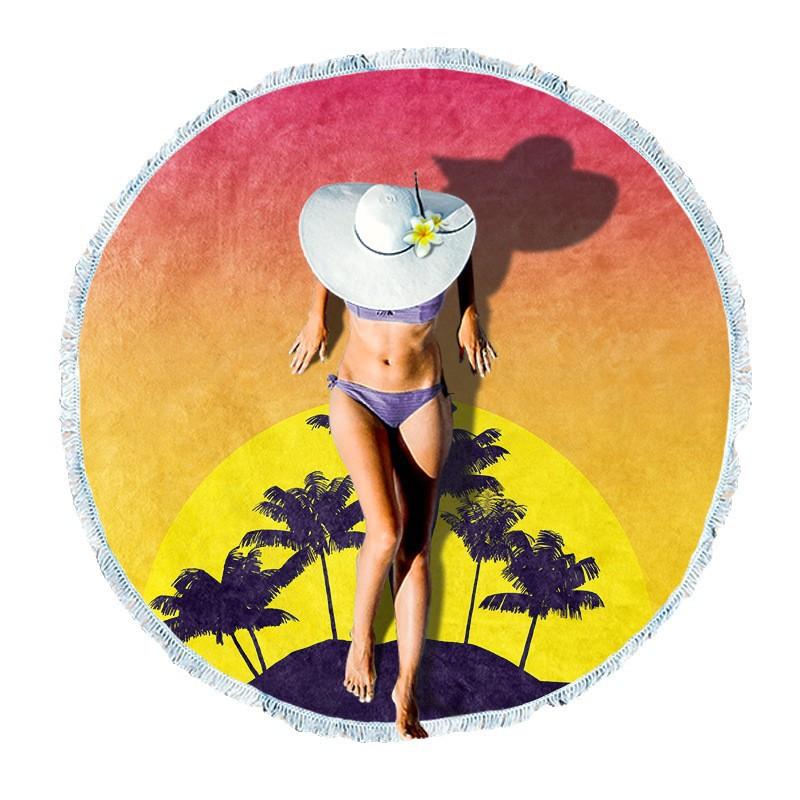 Ultrafine Microfiber Round Beach Towel Adults Quick Dry Digital Print With Fringe Trim Multipurpose Sand Mat Pool Travel Yoga Picnic