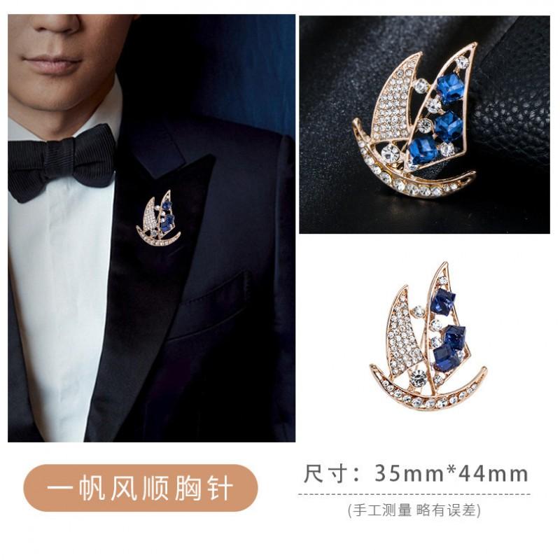 Vintage Style Full Rhinestone Mens Suit Lapel Pin Set Elegant Alloy Brooch Groom Wedding Gift