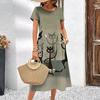 Animals Women's Dresses Fashions Classy Short Sleeves Long Dress 3d Cute Cat Print Woman Clothing Round Neck Loose Pullover 2024