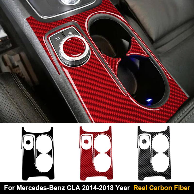 Real Carbon Fiber Car Central Control Water Cup Holder Panel Sticker For Mercedes-Benz CLA 2014-2018 Car Interior Accessories