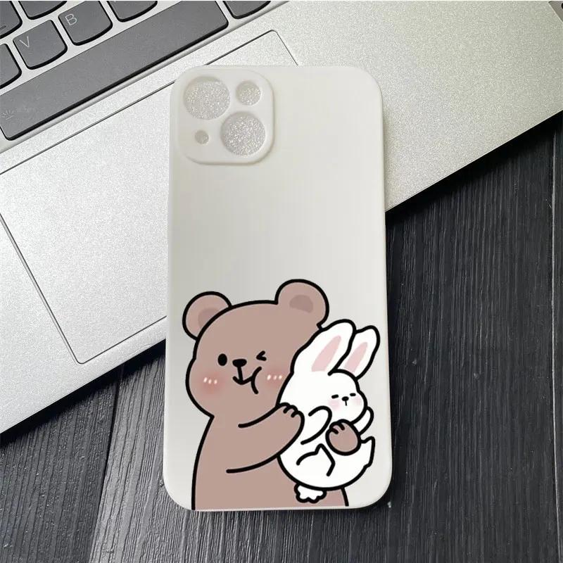 Мультяшный Милый Кролик Медведь Парный Чехол для Телефона Для IPhone 13 11 12 15 16 Pro Max Mini X XS XR 14 Plus Чехол для Влюбленных Funda Shell
