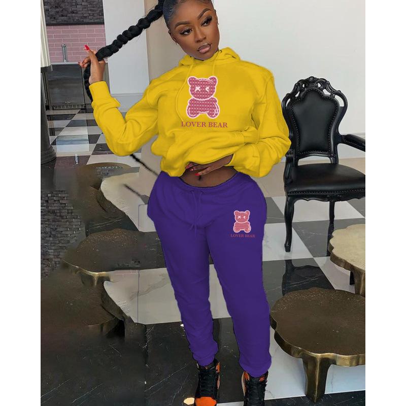 Hooded Sweatshirt Set Bear Head Print Sweatpants Sweatshirt Set