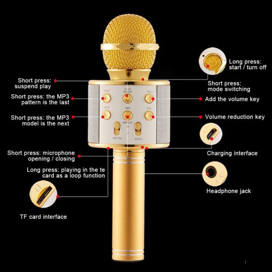 Bluetooth Wireless Karaoke Microphone Phone Music Player Record KTV MIC Speaker