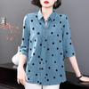 Women Polka Dot Printing Blouse Half Sleeves Sunscreen Chiffon Tops Loose Lapel Large Size T-shirt