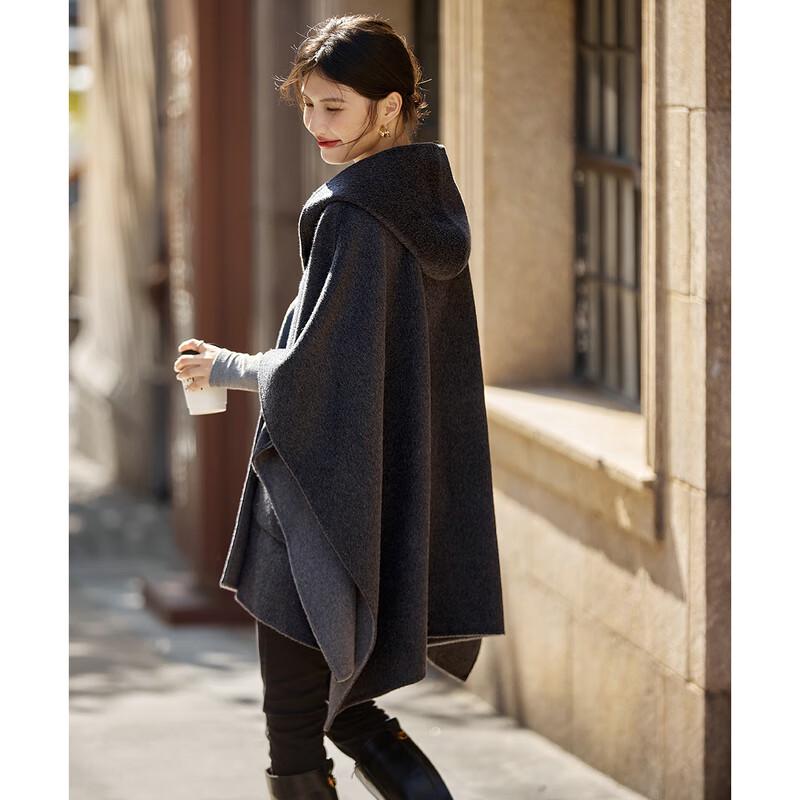 Women's Relaxed Fit Hooded Wool Blend Cape Coat