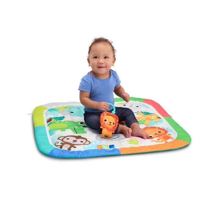 BRIGHT STARTS Tapis de sol éveil bébé évolutif pliable- Jungle Bleu- arche avec jouets sensoriels et musicaux, miroir