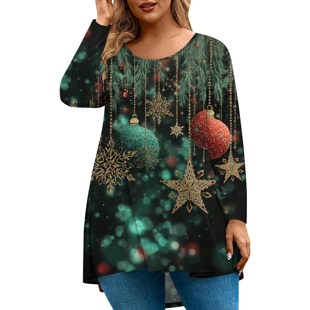 Women's Fashionable Casual Long Sleeved Plus Size Print Top Plus Size Floral Print Top