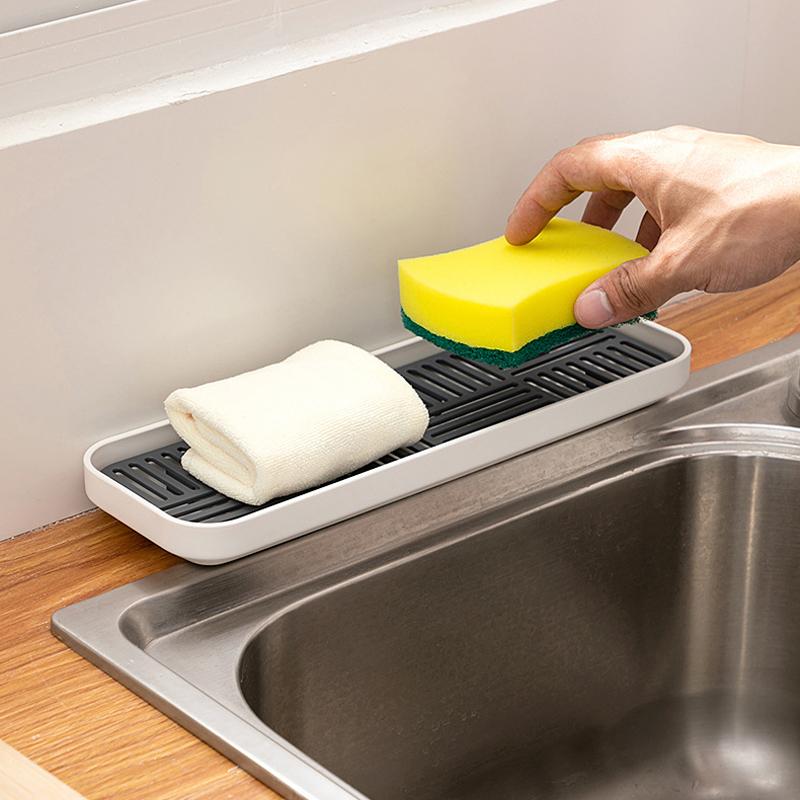 Sink Soap Rack Kitchen Storage Trays Home Organizer Sponge Holder Cup Tableware Drain Tray Dish Washing Scrubber