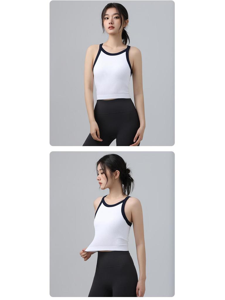 Спортивный бюстгальтер с высокой эластичностью и цветовым контрастом 2025: Женский ударопрочный фитнес-бра с фиксированными чашками для осени/зимы