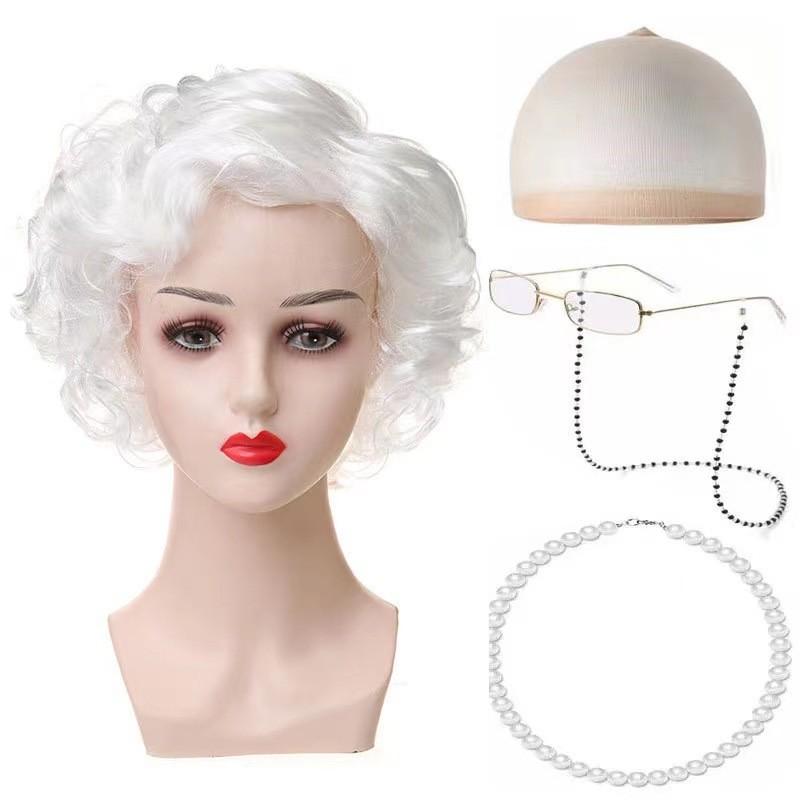 High-quality Short Curly Old Man And Old Woman Costume Wig Set For Events