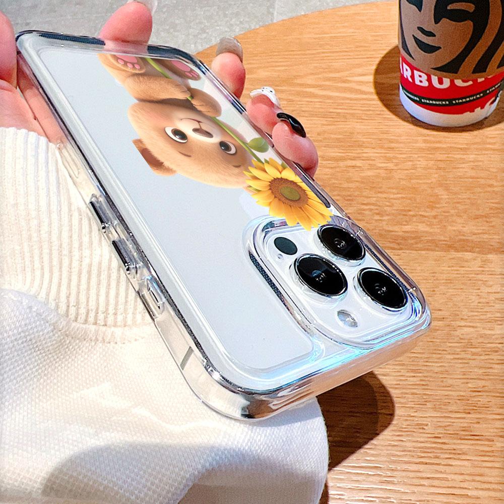Чехол для телефона с медвежонком и подсолнухом для IPhone 14 15 16 17 13 12 11 Pro Max Plus 12 13 Mini TPU Защитный чехол