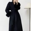 Женское зимнее пальто 2025 года из черного искусственного меха, кашемира и шерсти - Пти-двусторонний тренч
