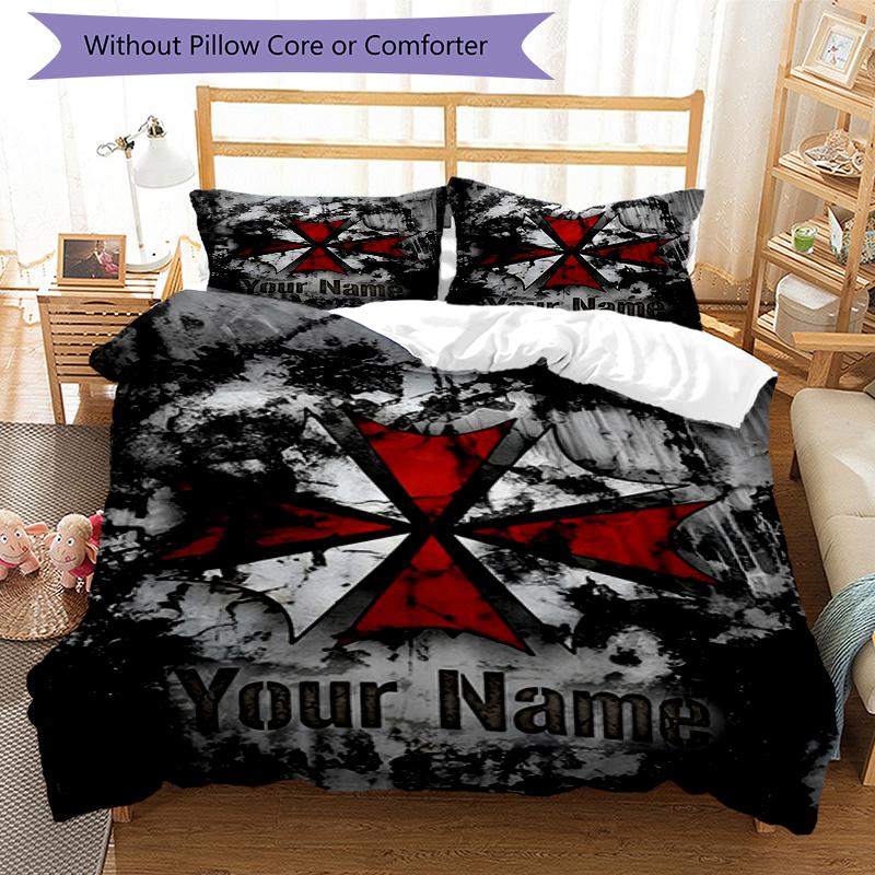 Resident Evil Cross Custom Name Text Print 1Pc Bedding Set Duvet Cover With Two Pillowcases Soft Bed Linen For Household Bedroom