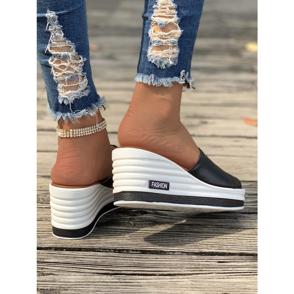 Новые летние модные модные повседневные женские тапочки на наклонном каблуке «рыбий рот» большого размера, крутые женские тапочки одной линии