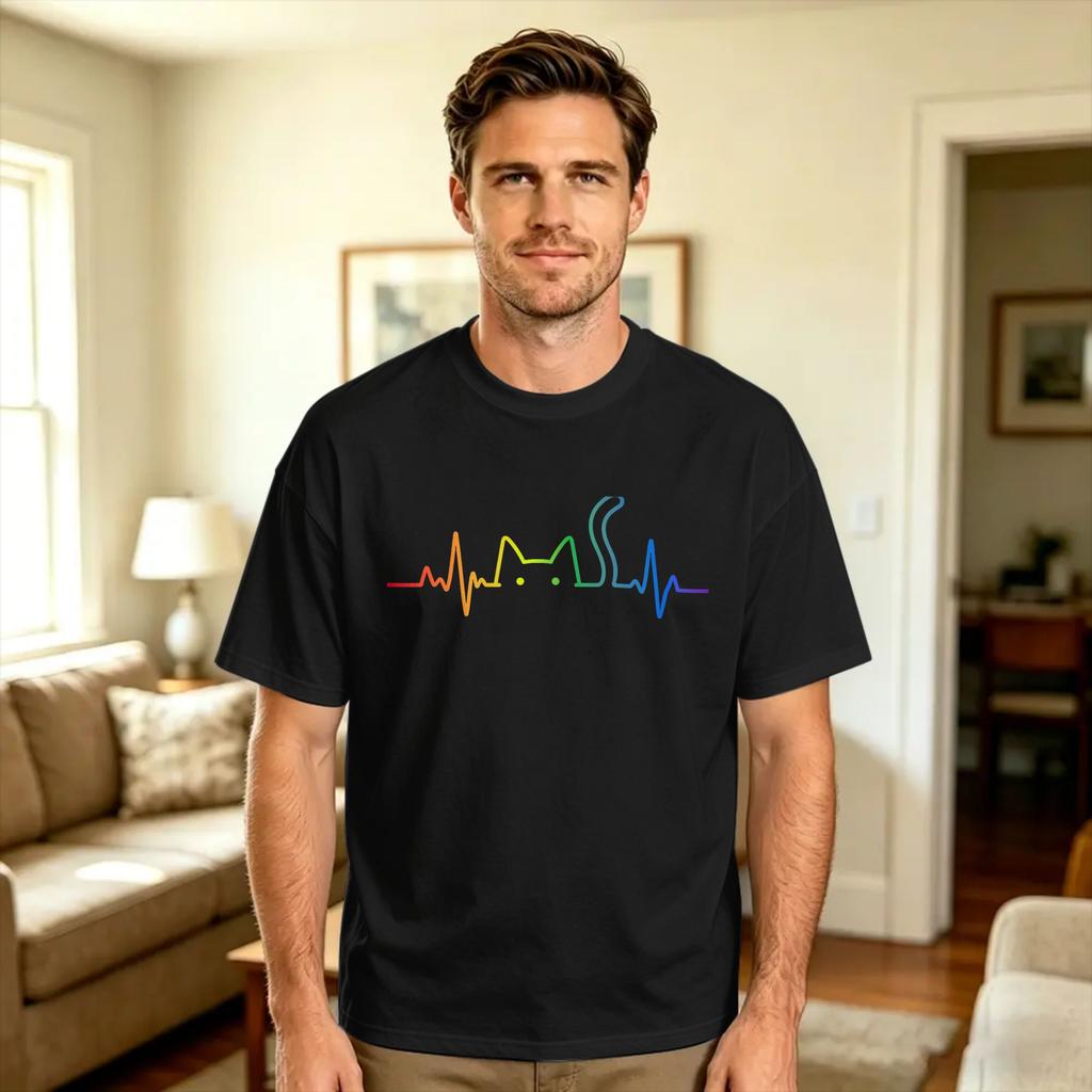Unisex Funny Pocket Cute Cat Ally LGBT Gay Rainbow Flag Pride Month T Shirts Cotton Tops Summer Vintage Short Sleeve TShirt